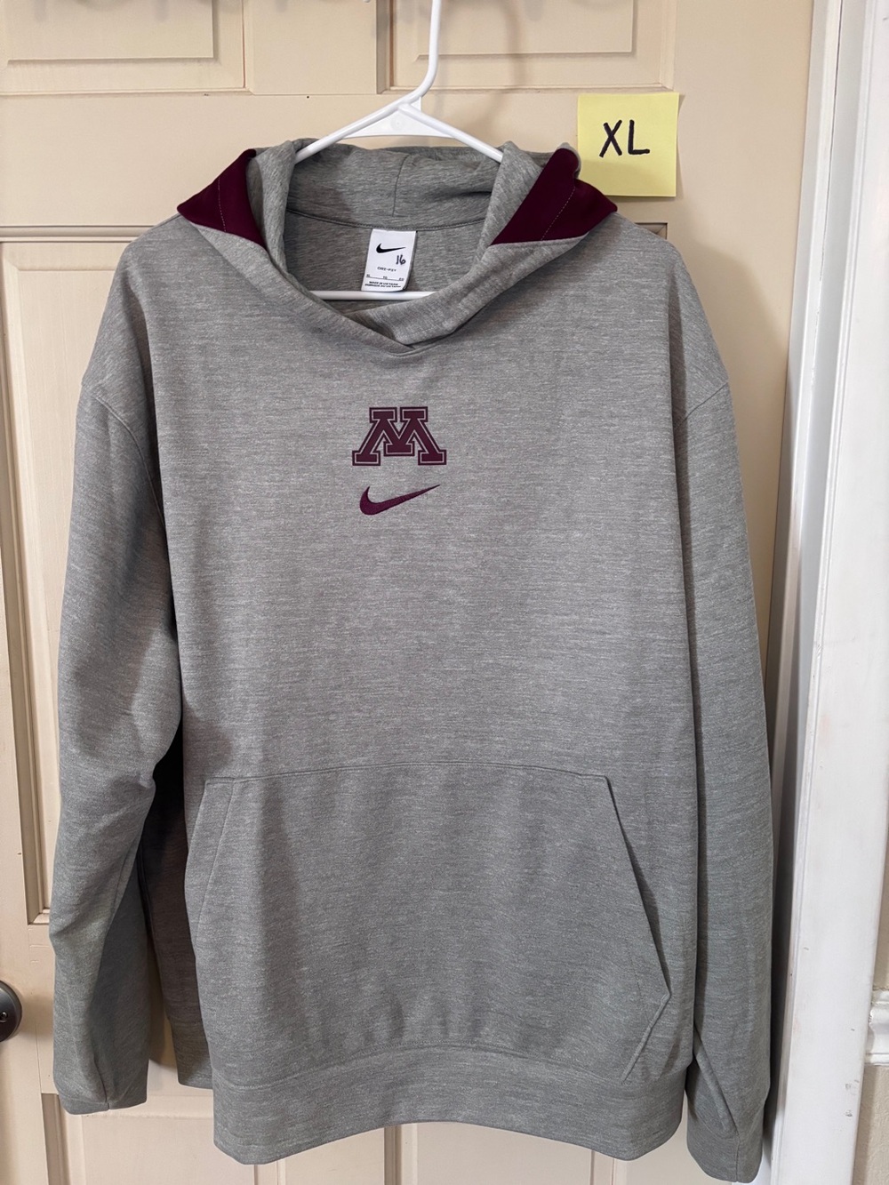 Nike Gray Hoodie with Maroon Minnesota M and Swoosh